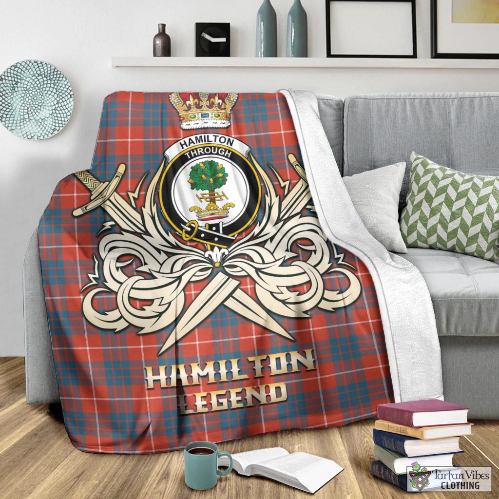 Tartan Vibes Clothing Hamilton Ancient Tartan Blanket with Clan Crest and the Golden Sword of Courageous Legacy