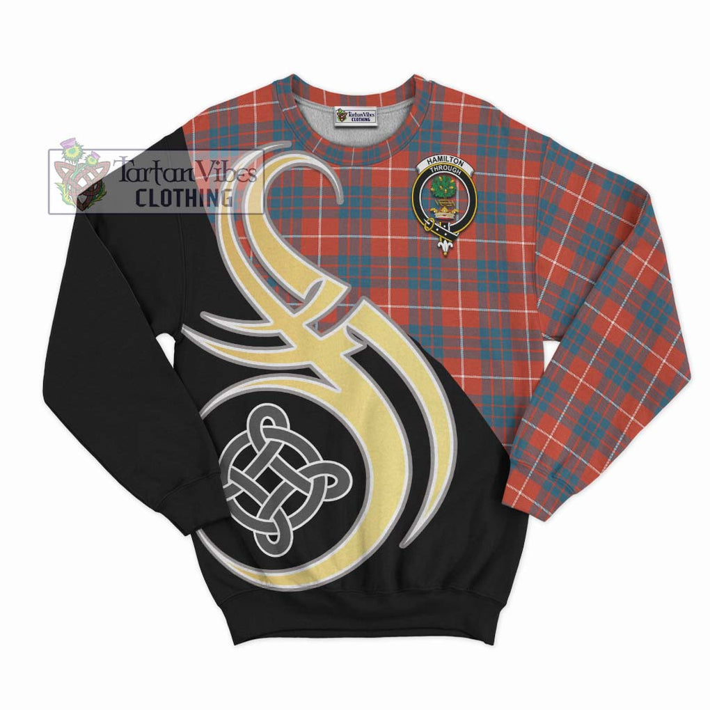 Hamilton Ancient Tartan Sweatshirt with Family Crest and Celtic Symbol Style - Tartan Vibes Clothing