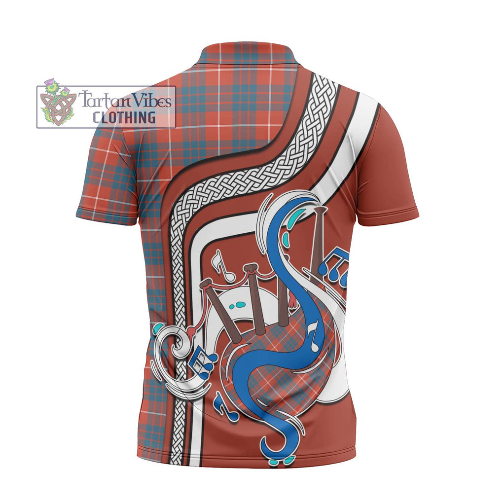 Hamilton Ancient Tartan Zipper Polo Shirt with Epic Bagpipe Style - Tartanvibesclothing Shop