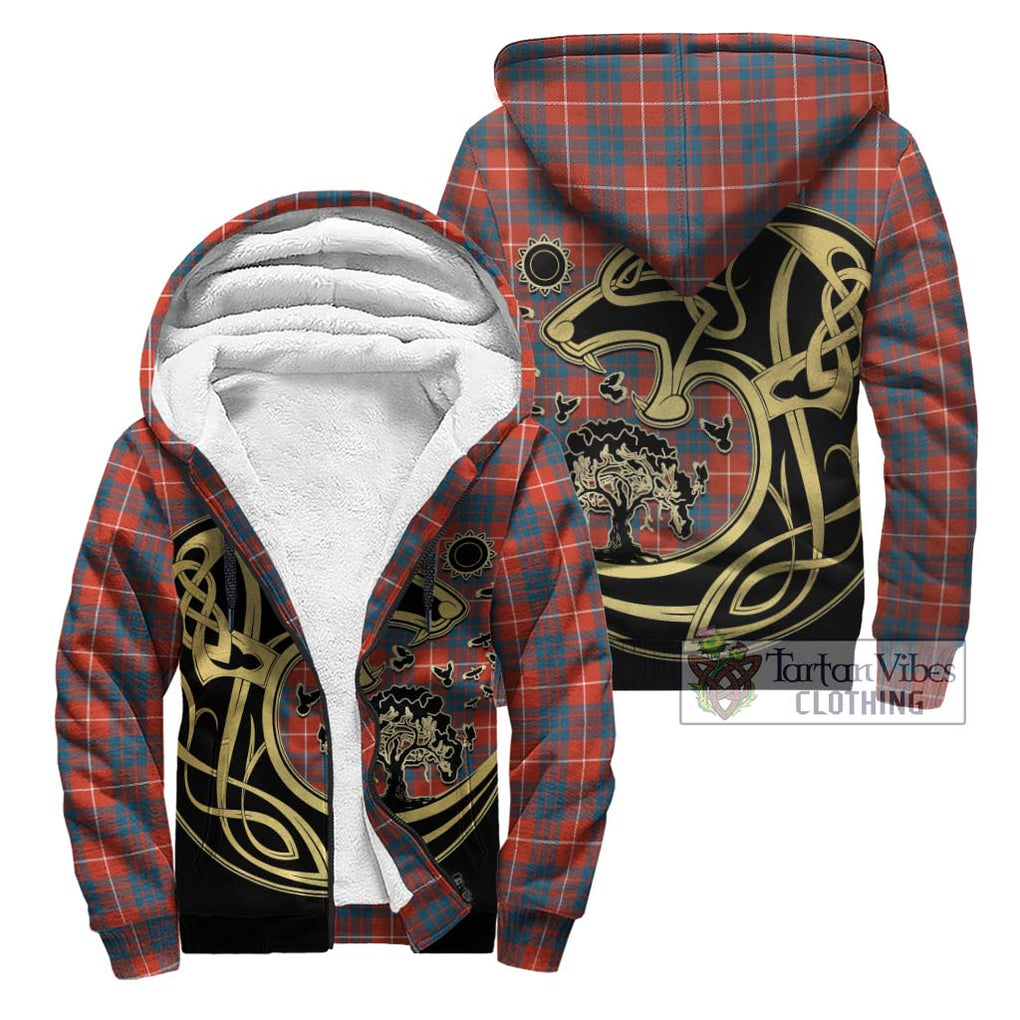 Hamilton Ancient Tartan Sherpa Hoodie with Family Crest Celtic Wolf Style Unisex - Tartan Vibes Clothing