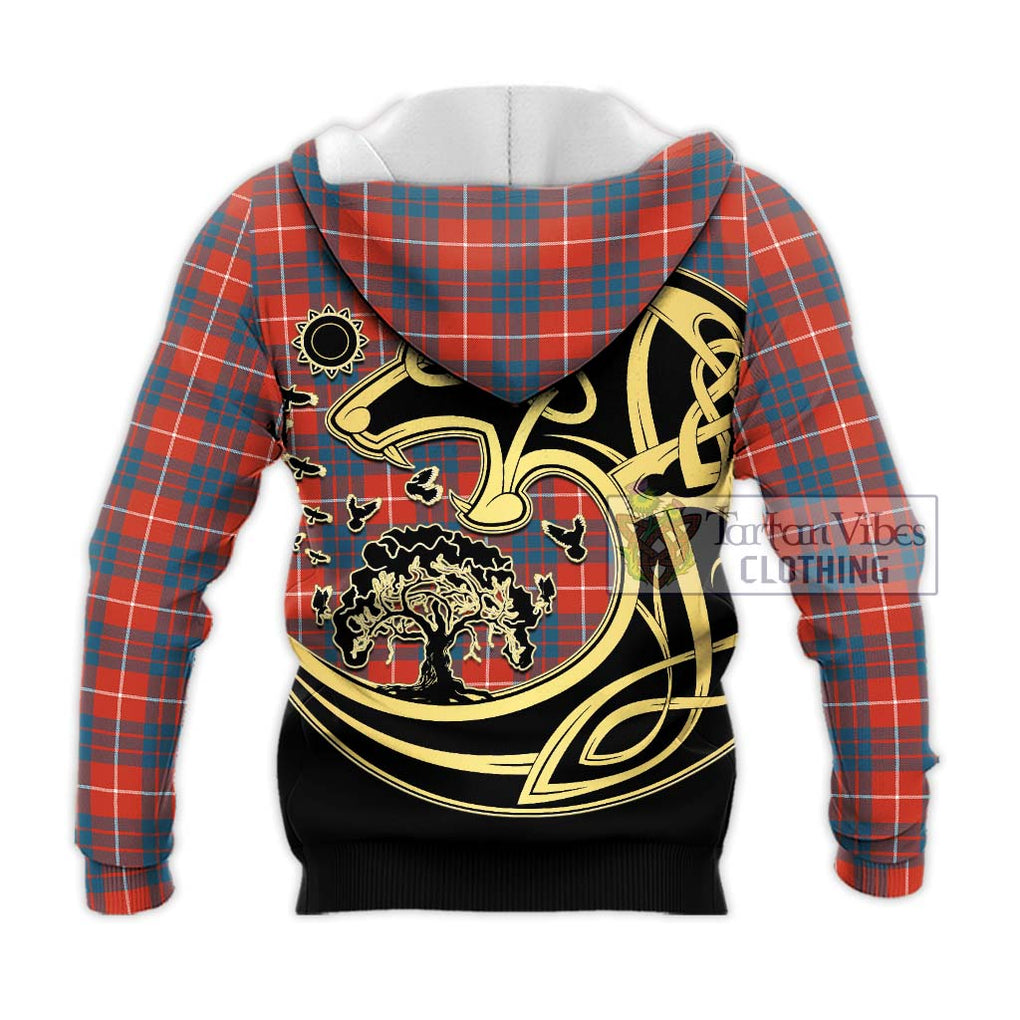 Hamilton Ancient Tartan Knitted Hoodie with Family Crest Celtic Wolf Style - Tartan Vibes Clothing