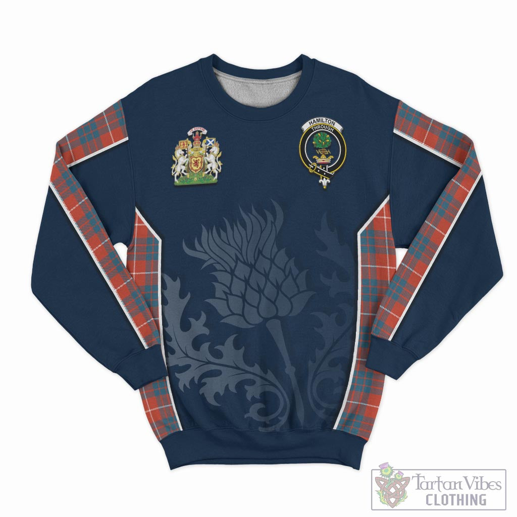 Tartan Vibes Clothing Hamilton Ancient Tartan Sweatshirt with Family Crest and Scottish Thistle Vibes Sport Style