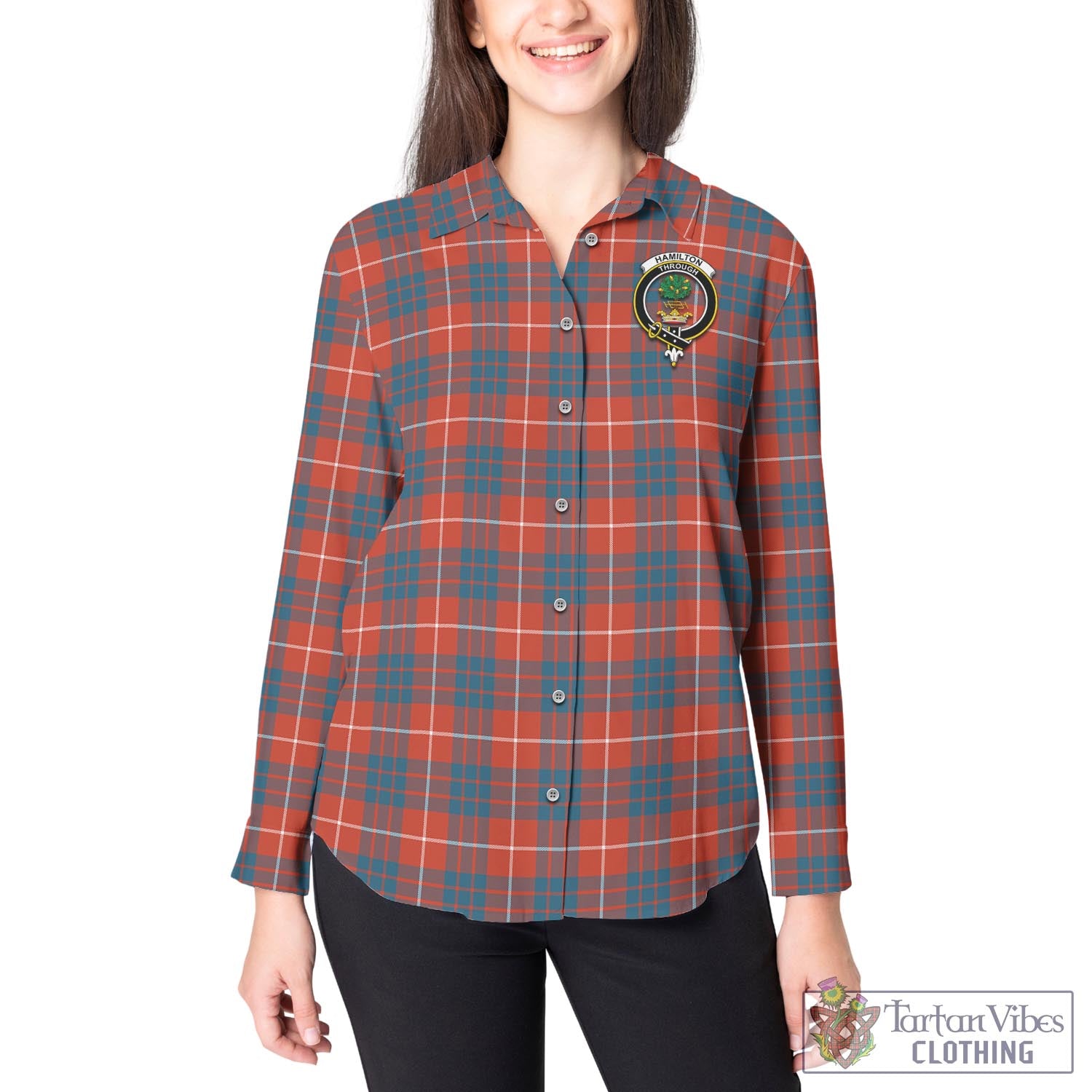 Tartan Vibes Clothing Hamilton Ancient Tartan Womens Casual Shirt with Family Crest