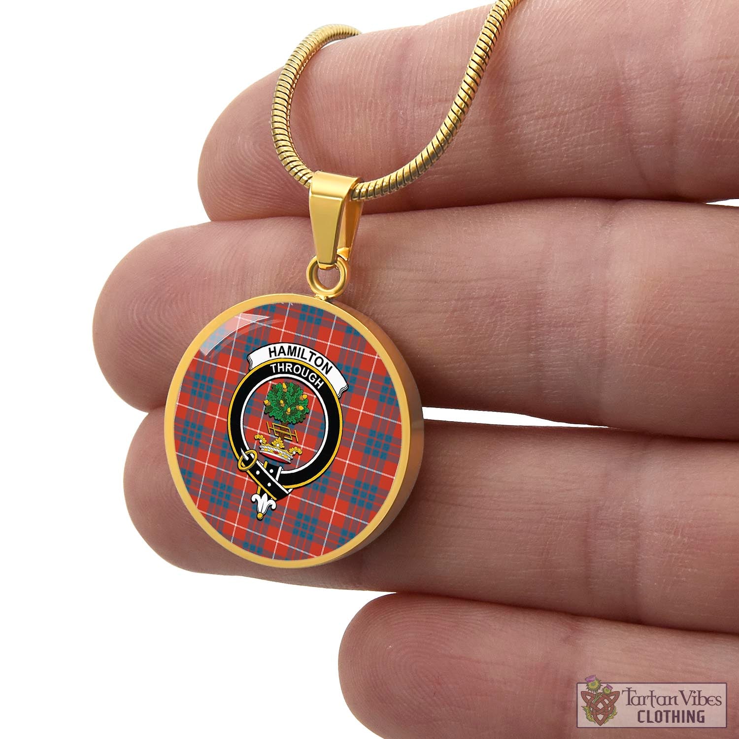 Tartan Vibes Clothing Hamilton Ancient Tartan Circle Necklace with Family Crest