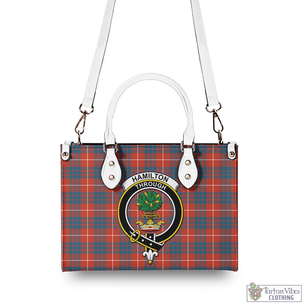 Tartan Vibes Clothing Hamilton Ancient Tartan Luxury Leather Handbags with Family Crest