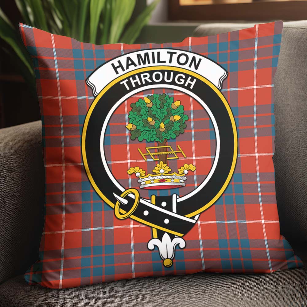 Hamilton Ancient Tartan Pillow Cover with Family Crest - Tartanvibesclothing