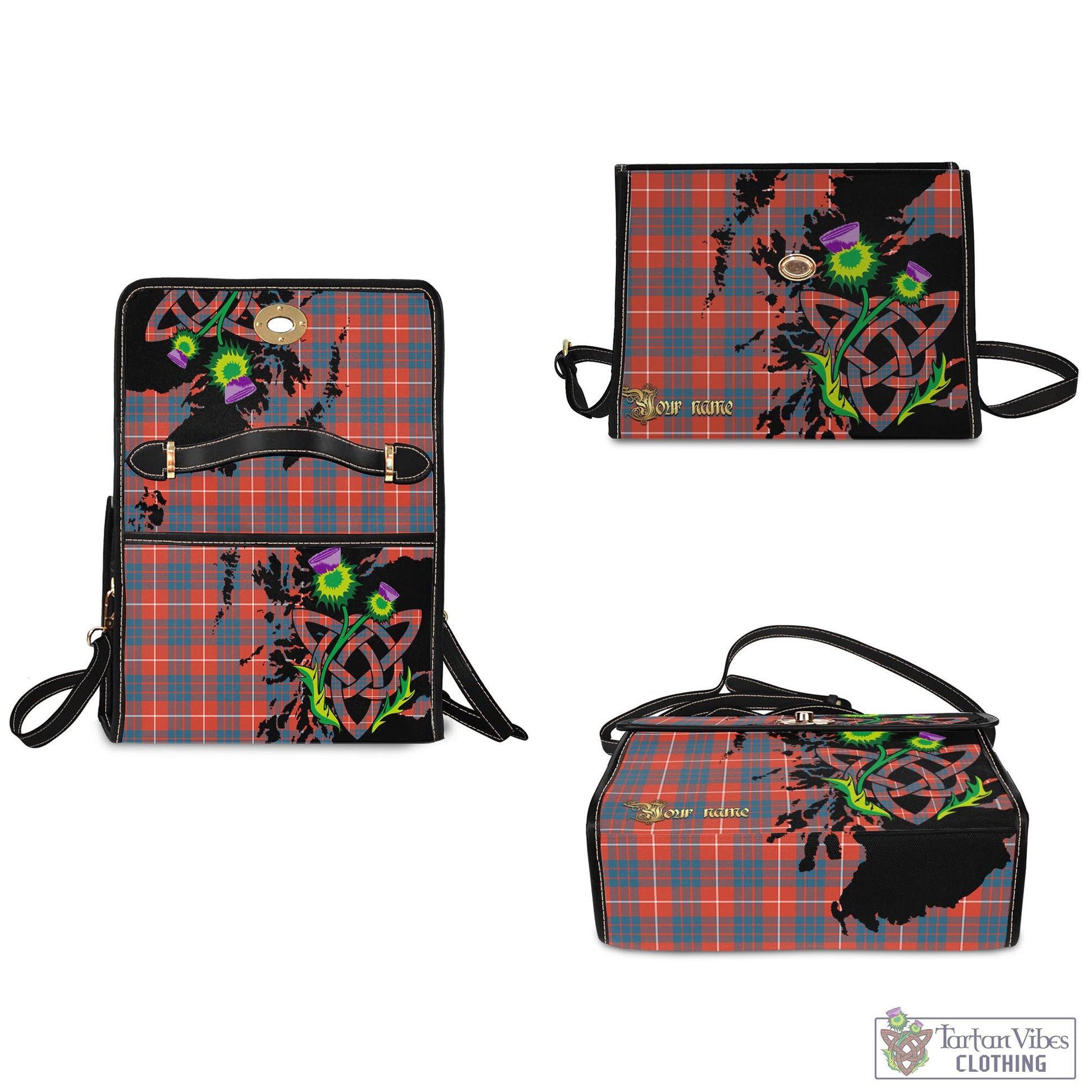 Tartan Vibes Clothing Hamilton Ancient Tartan Waterproof Canvas Bag with Scotland Map and Thistle Celtic Accents