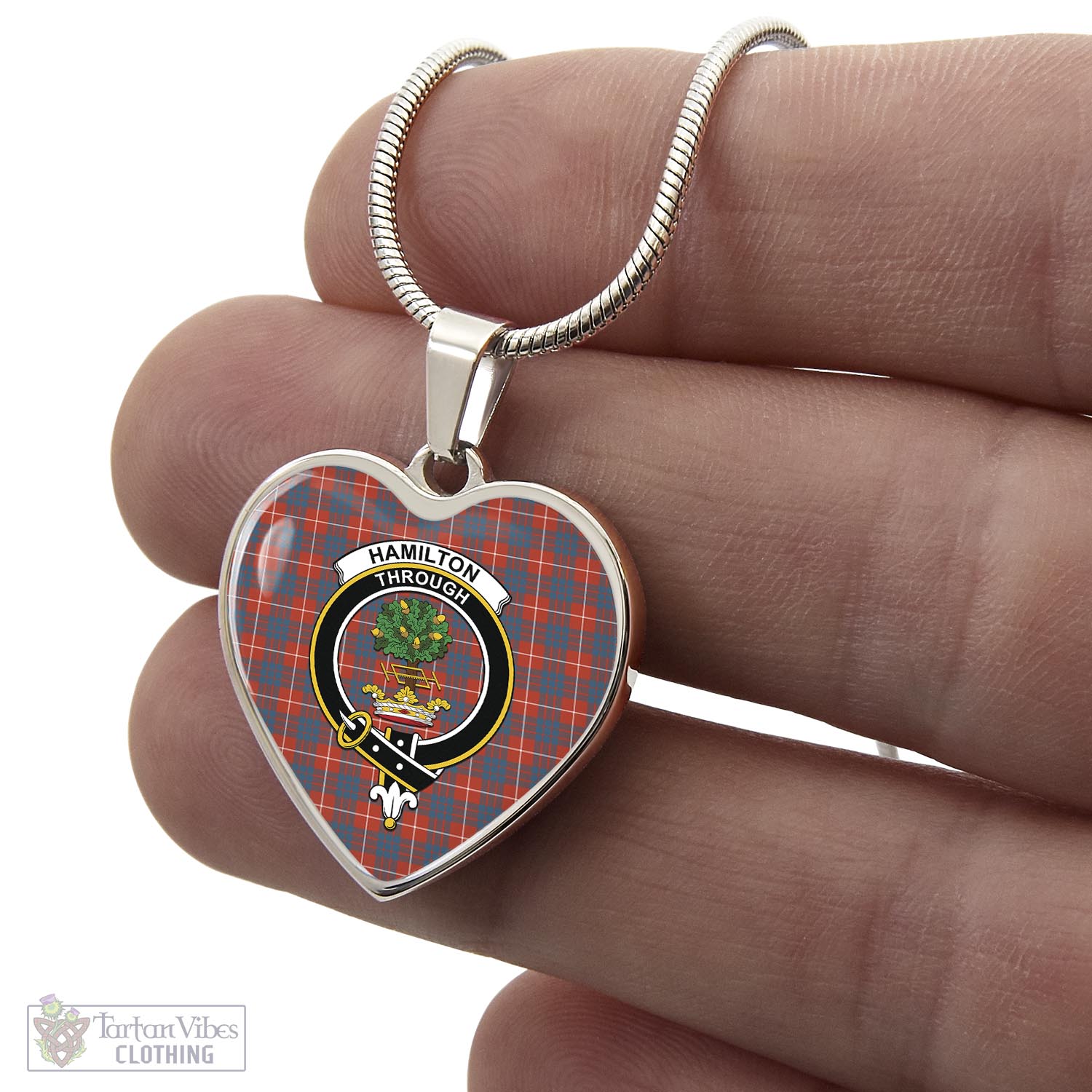 Tartan Vibes Clothing Hamilton Ancient Tartan Heart Necklace with Family Crest