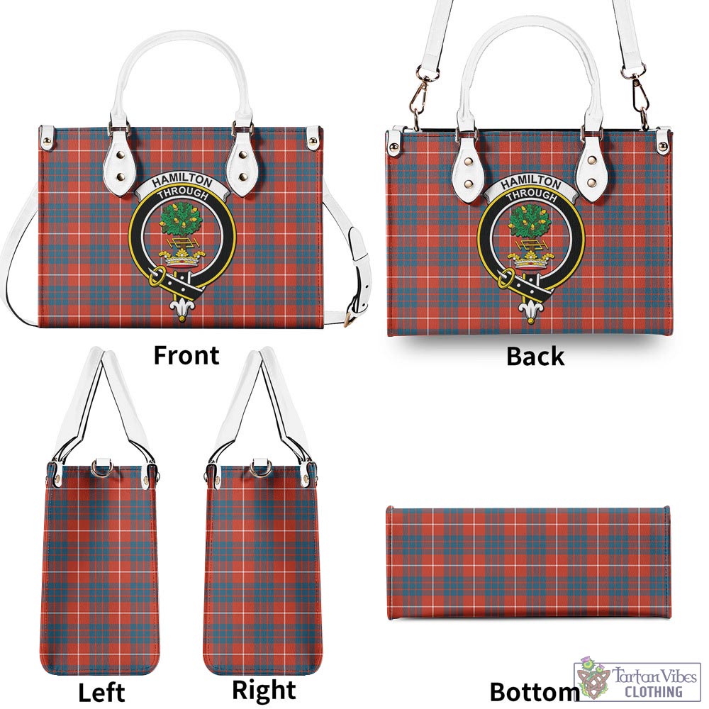 Tartan Vibes Clothing Hamilton Ancient Tartan Luxury Leather Handbags with Family Crest