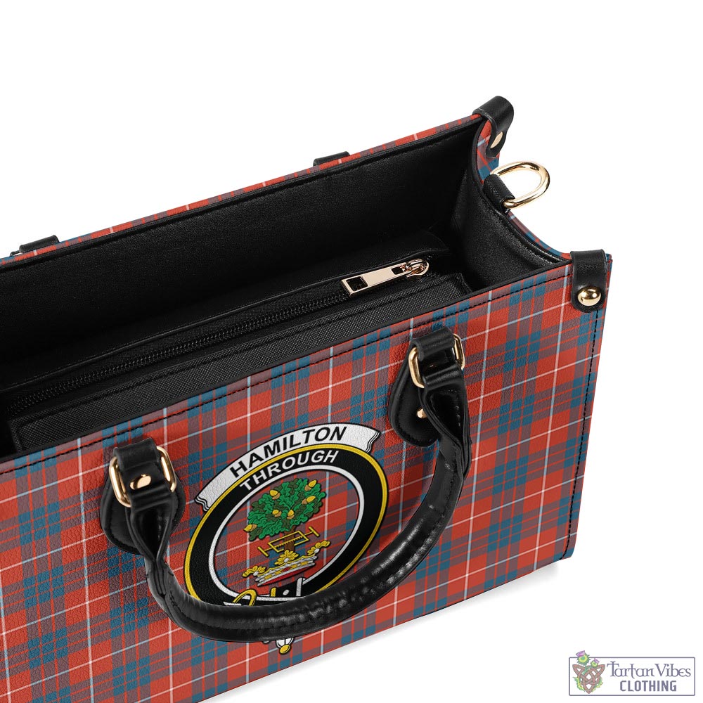 Tartan Vibes Clothing Hamilton Ancient Tartan Luxury Leather Handbags with Family Crest