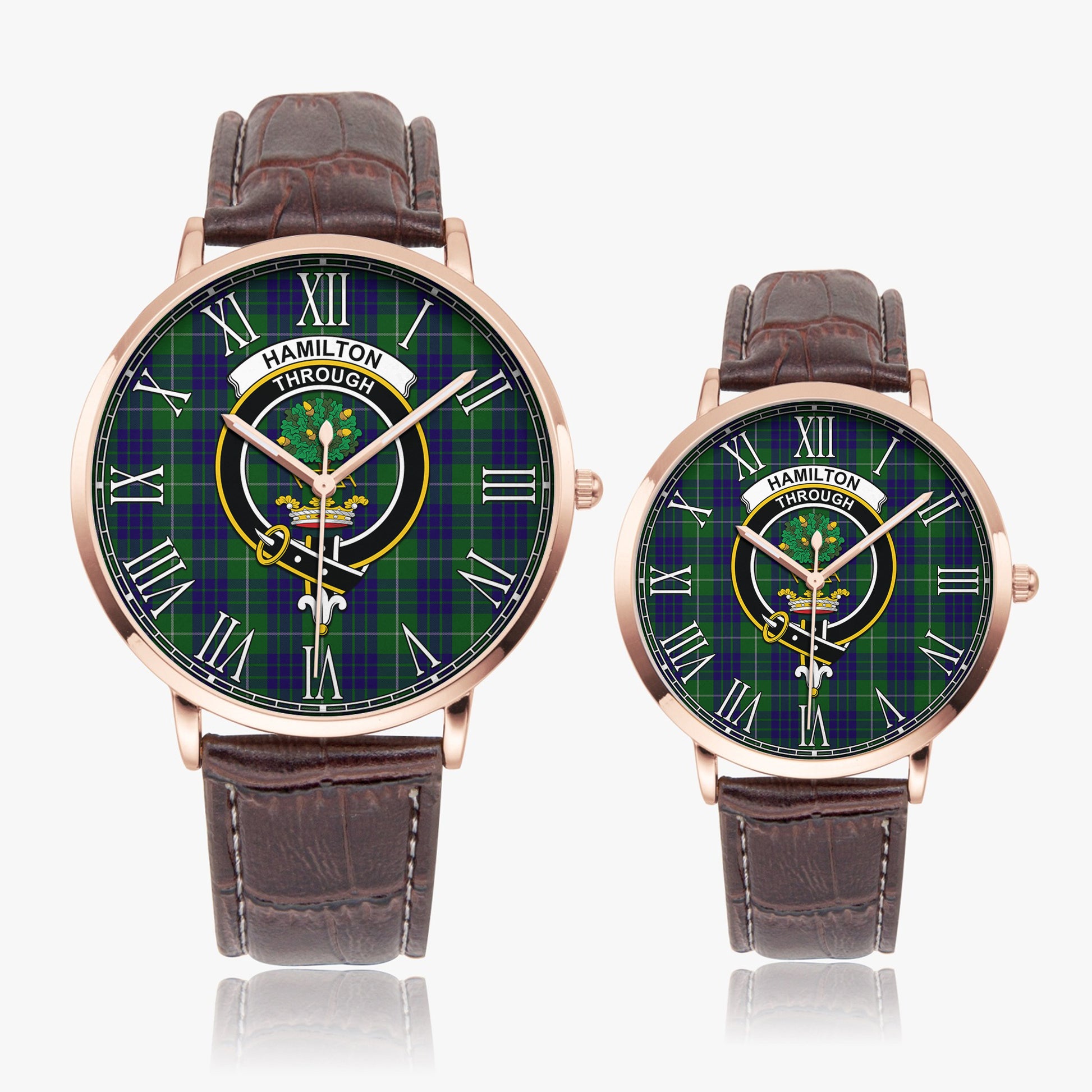 Hamilton Green Hunting Tartan Family Crest Leather Strap Quartz Watch - Tartanvibesclothing