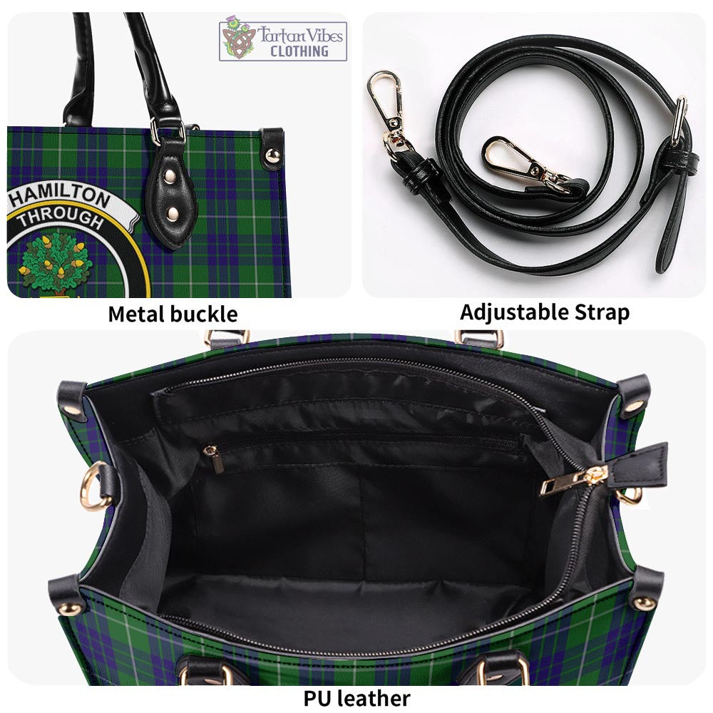 Tartan Vibes Clothing Hamilton Green Hunting Tartan Luxury Leather Handbags with Family Crest