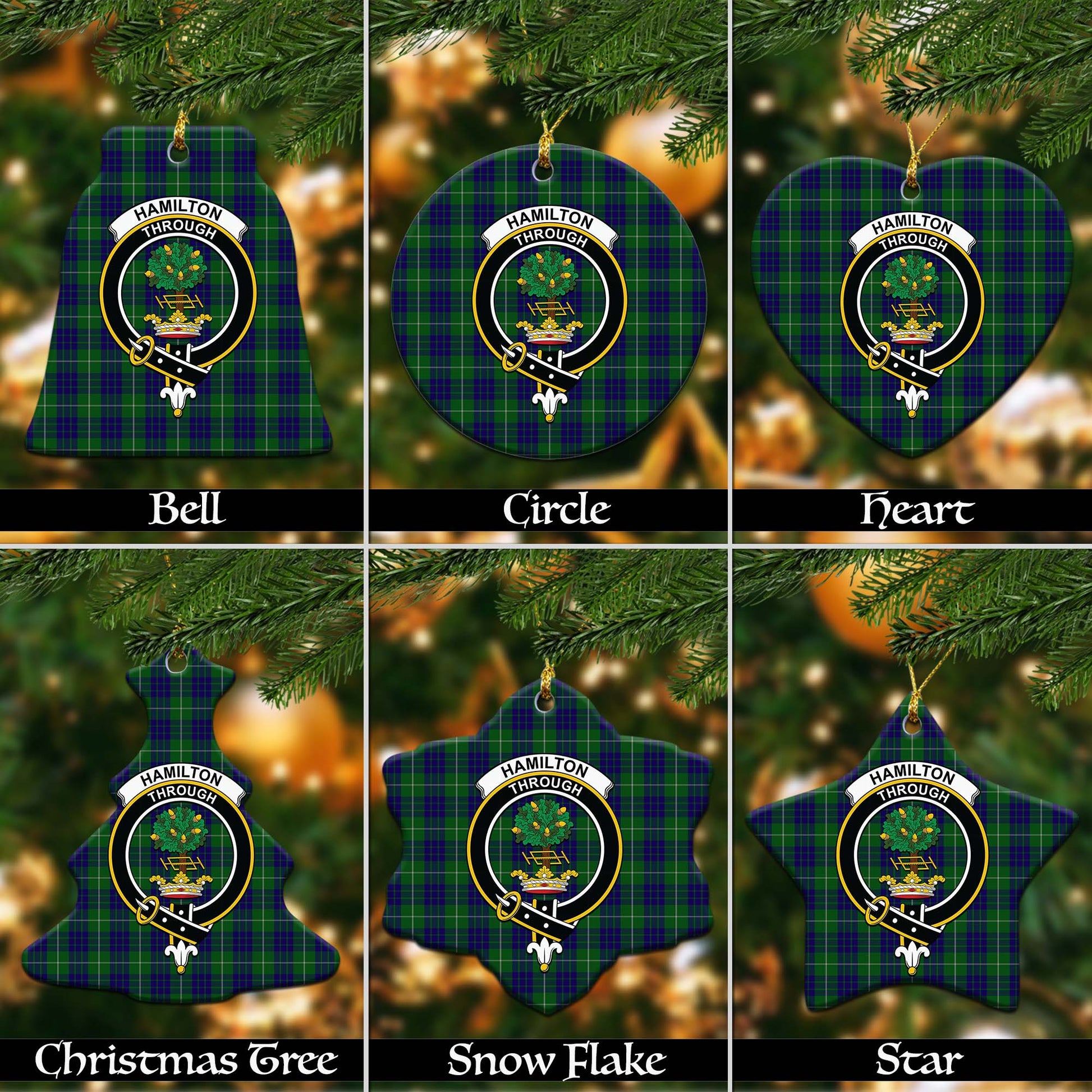 Hamilton Green Hunting Tartan Christmas Ornaments with Family Crest - Tartanvibesclothing