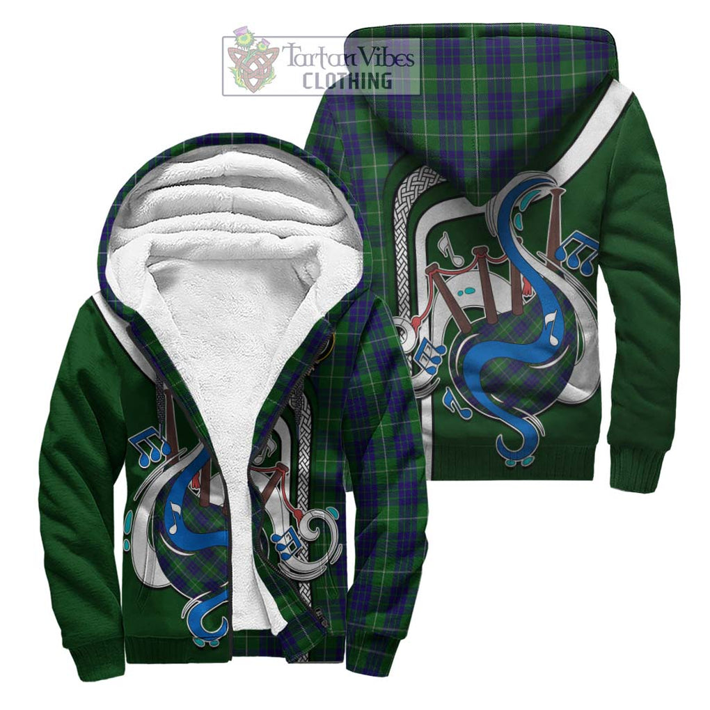 Hamilton Green Hunting Tartan Sherpa Hoodie with Epic Bagpipe Style Unisex S - Tartanvibesclothing Shop