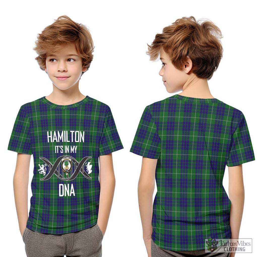 Hamilton Green Hunting Tartan Kid T-Shirt with Family Crest DNA In Me Style Youth XL Size14 - Tartanvibesclothing Shop