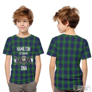 Hamilton Green Hunting Tartan Kid T-Shirt with Family Crest DNA In Me Style