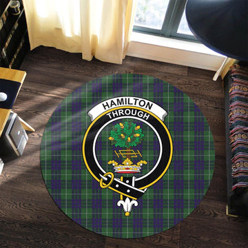 Hamilton Green Hunting Tartan Round Rug with Family Crest