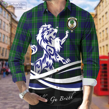 Hamilton Green Hunting Tartan Long Sleeve Button Up Shirt with Alba Gu Brath Regal Lion Emblem