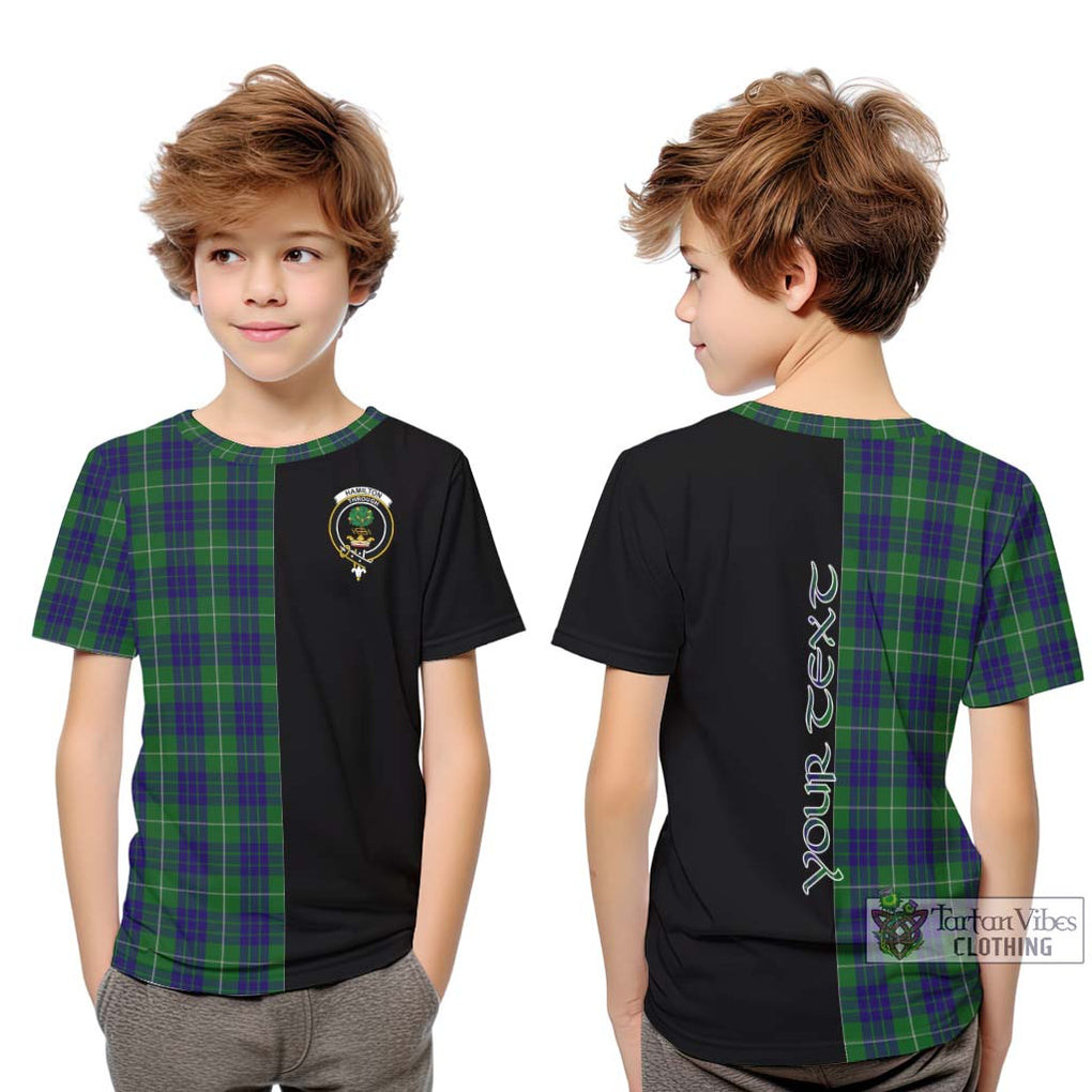 Hamilton Green Hunting Tartan Kid T-Shirt with Family Crest and Half Of Me Style Youth XL Size14 - Tartanvibesclothing Shop