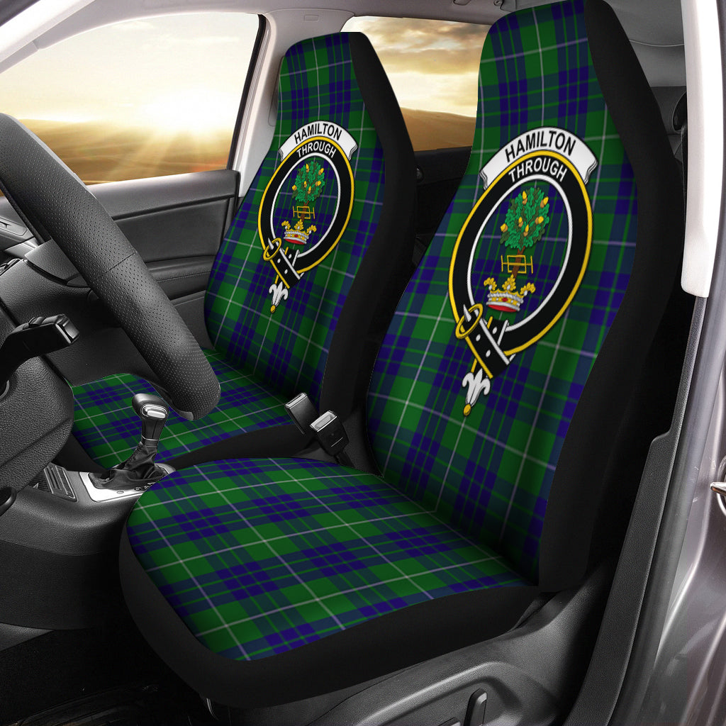 Hamilton Green Hunting Tartan Car Seat Cover with Family Crest One Size - Tartanvibesclothing