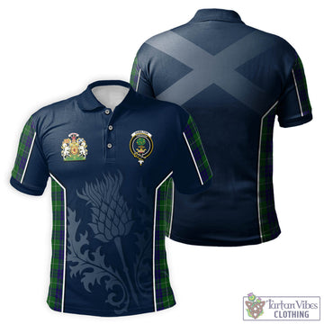 Hamilton Green Hunting Tartan Men's Polo Shirt with Family Crest and Scottish Thistle Vibes Sport Style