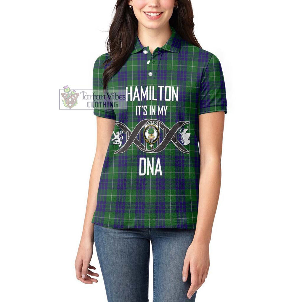 Hamilton Green Hunting Tartan Women's Polo Shirt with Family Crest DNA In Me Style Women - Tartanvibesclothing Shop