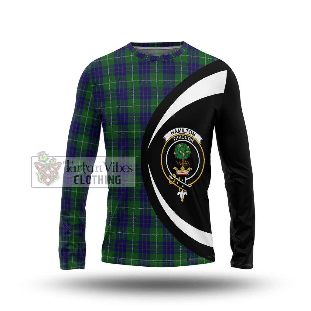 Hamilton Green Hunting Tartan Long Sleeve T-Shirt with Family Crest Circle Style Unisex - Tartan Vibes Clothing