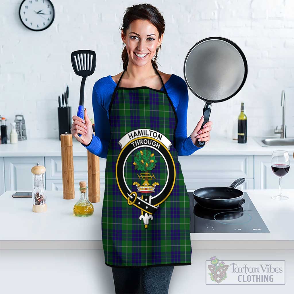 Hamilton Green Hunting Tartan Apron with Family Crest Black S 38x47 cm - Tartan Vibes Clothing