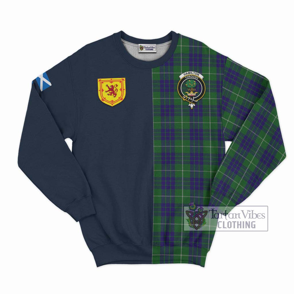 Tartan Vibes Clothing Hamilton Green Hunting Tartan Sweatshirt with Scottish Lion Royal Arm Half Style