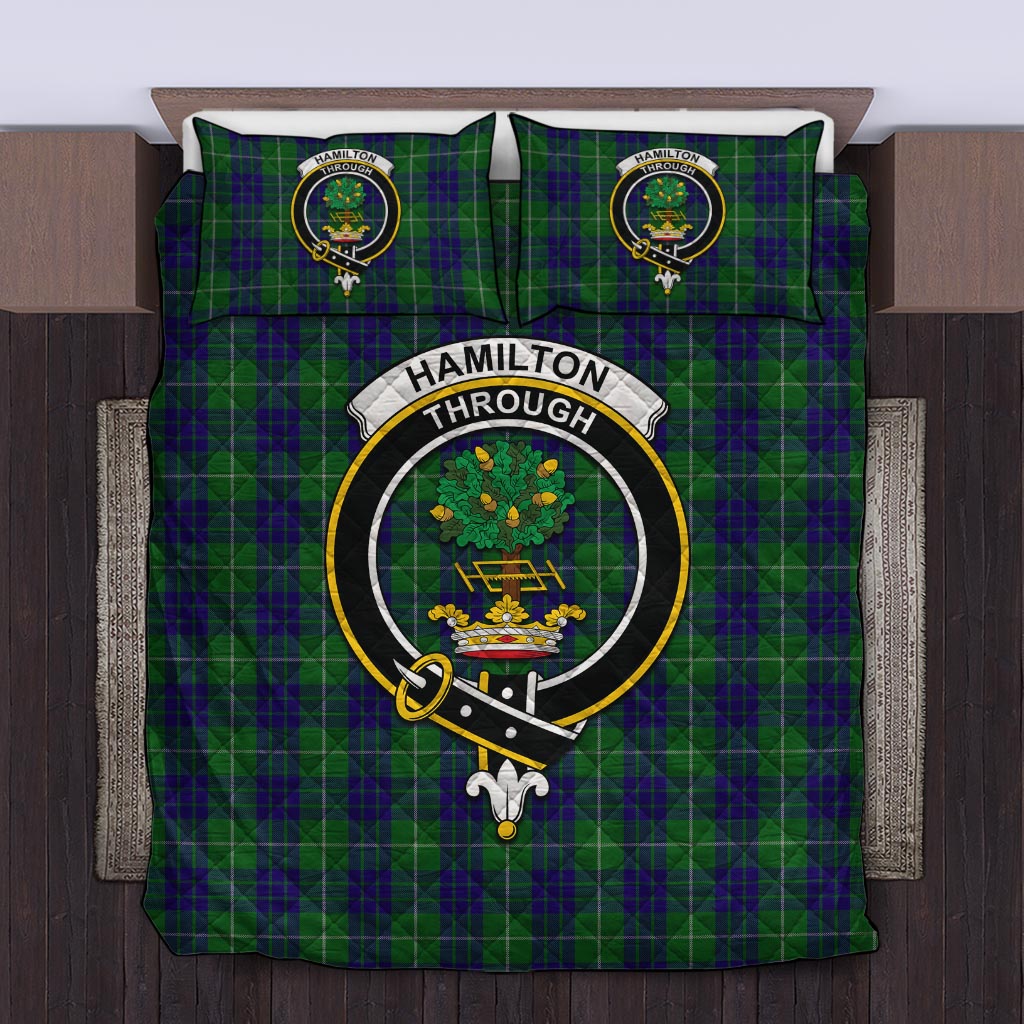 Hamilton Green Hunting Tartan Quilt Bed Set with Family Crest Twin - Tartan Vibes Clothing