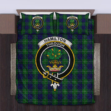 Hamilton Green Hunting Tartan Quilt Bed Set with Family Crest