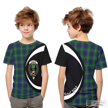 Hamilton Green Hunting Tartan Kid T-Shirt with Family Crest Circle Style