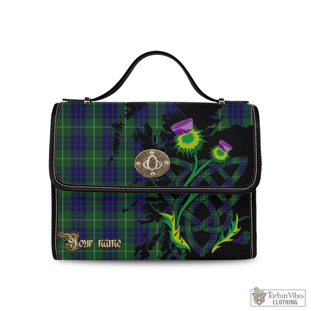 Tartan Vibes Clothing Hamilton Green Hunting Tartan Waterproof Canvas Bag with Scotland Map and Thistle Celtic Accents