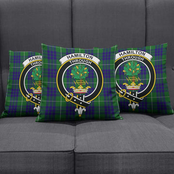 Hamilton Green Hunting Tartan Pillow Cover with Family Crest