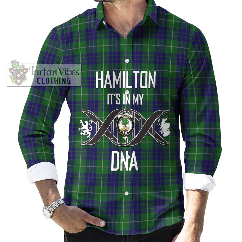 Hamilton Green Hunting Tartan Long Sleeve Button Shirt with Family Crest DNA In Me Style Men's Shirt S - Tartanvibesclothing Shop