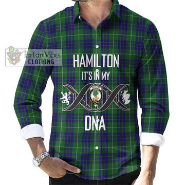 Hamilton Green Hunting Tartan Long Sleeve Button Shirt with Family Crest DNA In Me Style