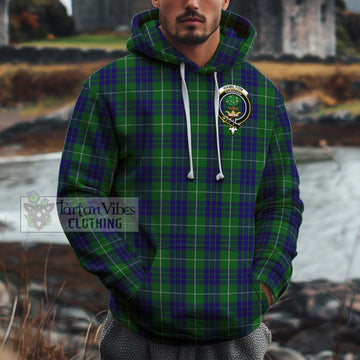 Hamilton Green Hunting Tartan Cotton Hoodie with Family Crest