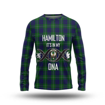 Hamilton Green Hunting Tartan Long Sleeve T-Shirt with Family Crest DNA In Me Style