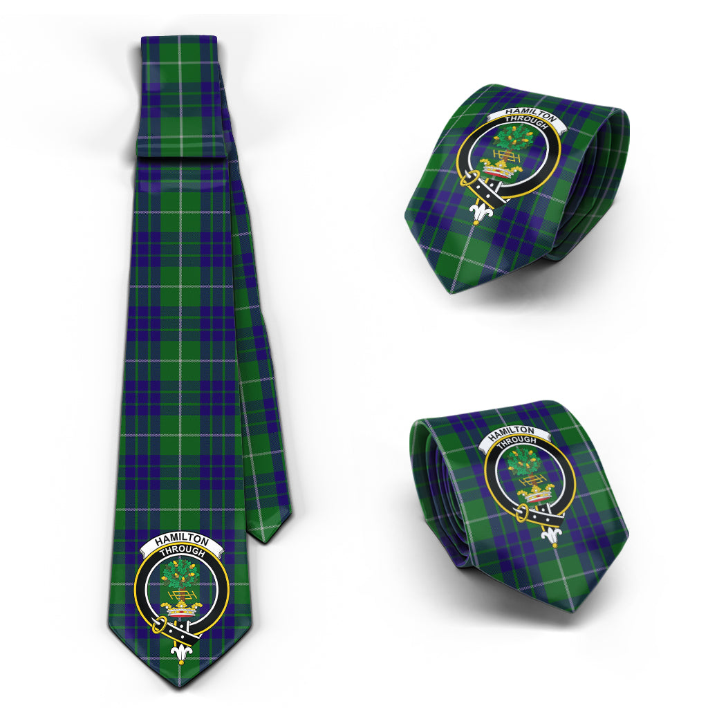 Hamilton Green Hunting Tartan Classic Necktie with Family Crest Necktie One Size - Tartan Vibes Clothing