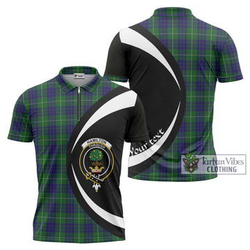 Hamilton Green Hunting Tartan Zipper Polo Shirt with Family Crest Circle Style