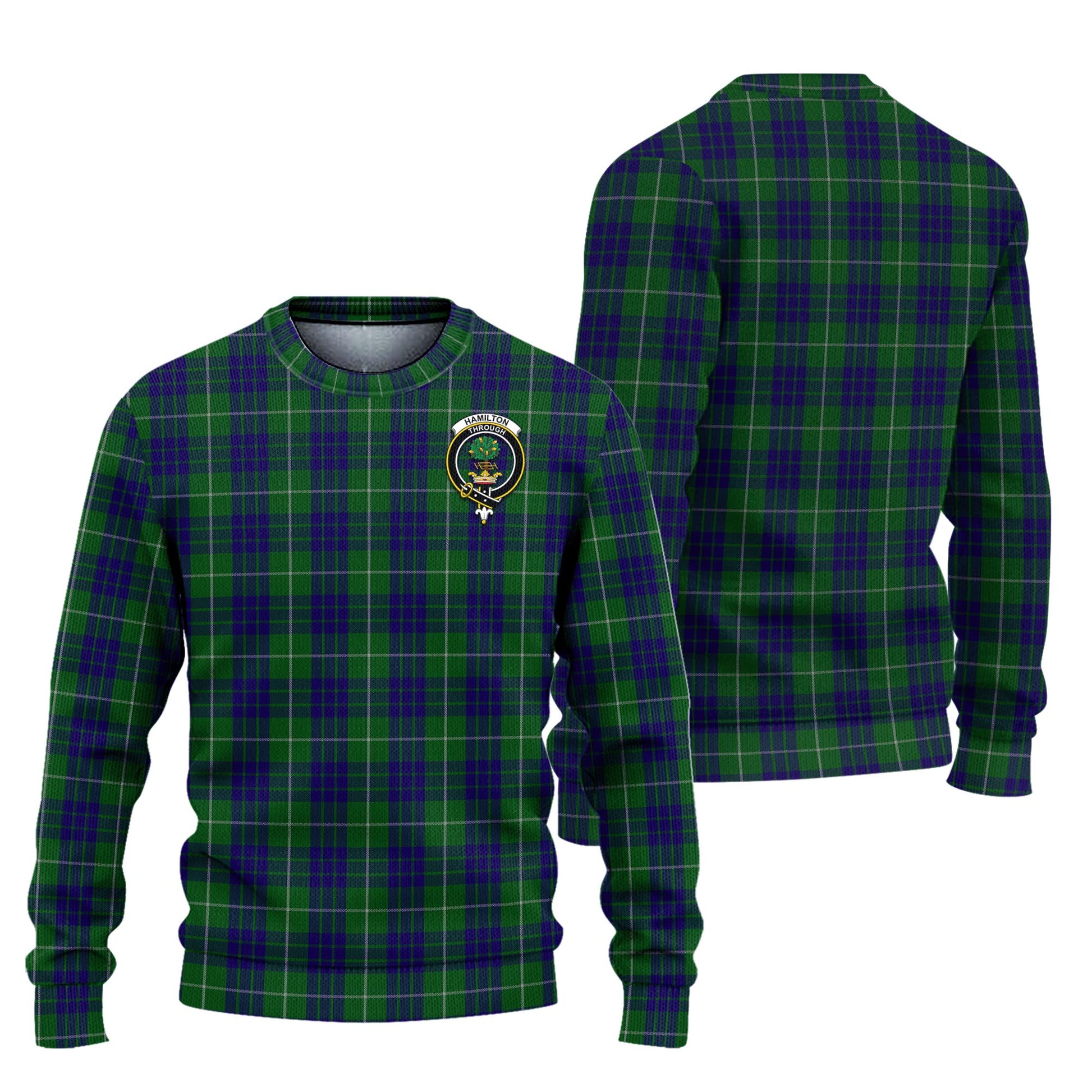 Hamilton Green Hunting Tartan Knitted Sweater with Family Crest Unisex - Tartanvibesclothing