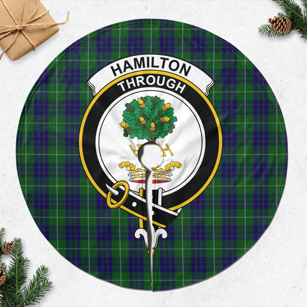 Hamilton Green Hunting Tartan Christmas Tree Skirt with Family Crest - Tartanvibesclothing