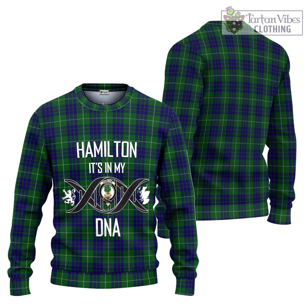 Hamilton Green Hunting Tartan Knitted Sweater with Family Crest DNA In Me Style Unisex - Tartanvibesclothing Shop