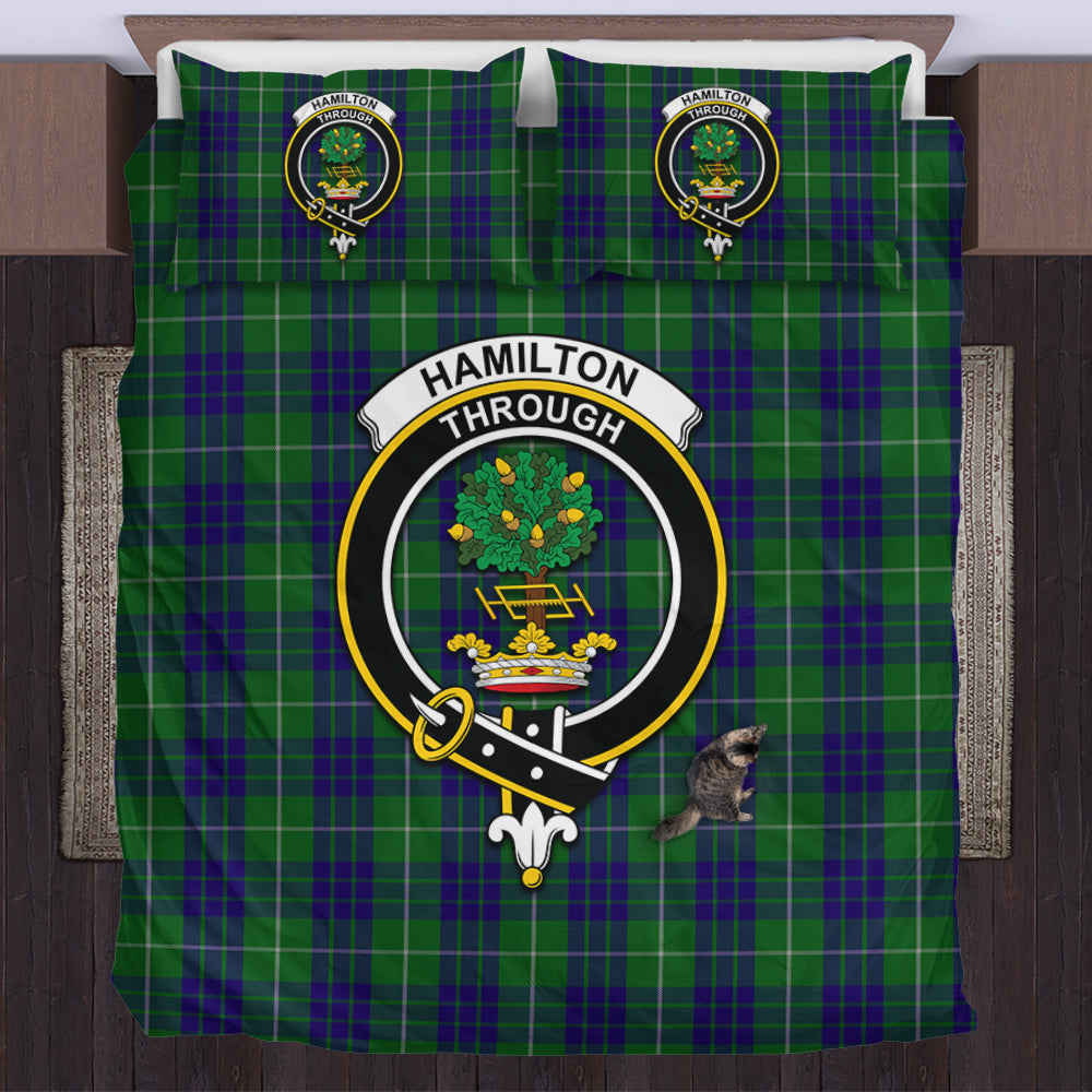 Hamilton Green Hunting Tartan Bedding Set with Family Crest US Bedding Set - Tartan Vibes Clothing