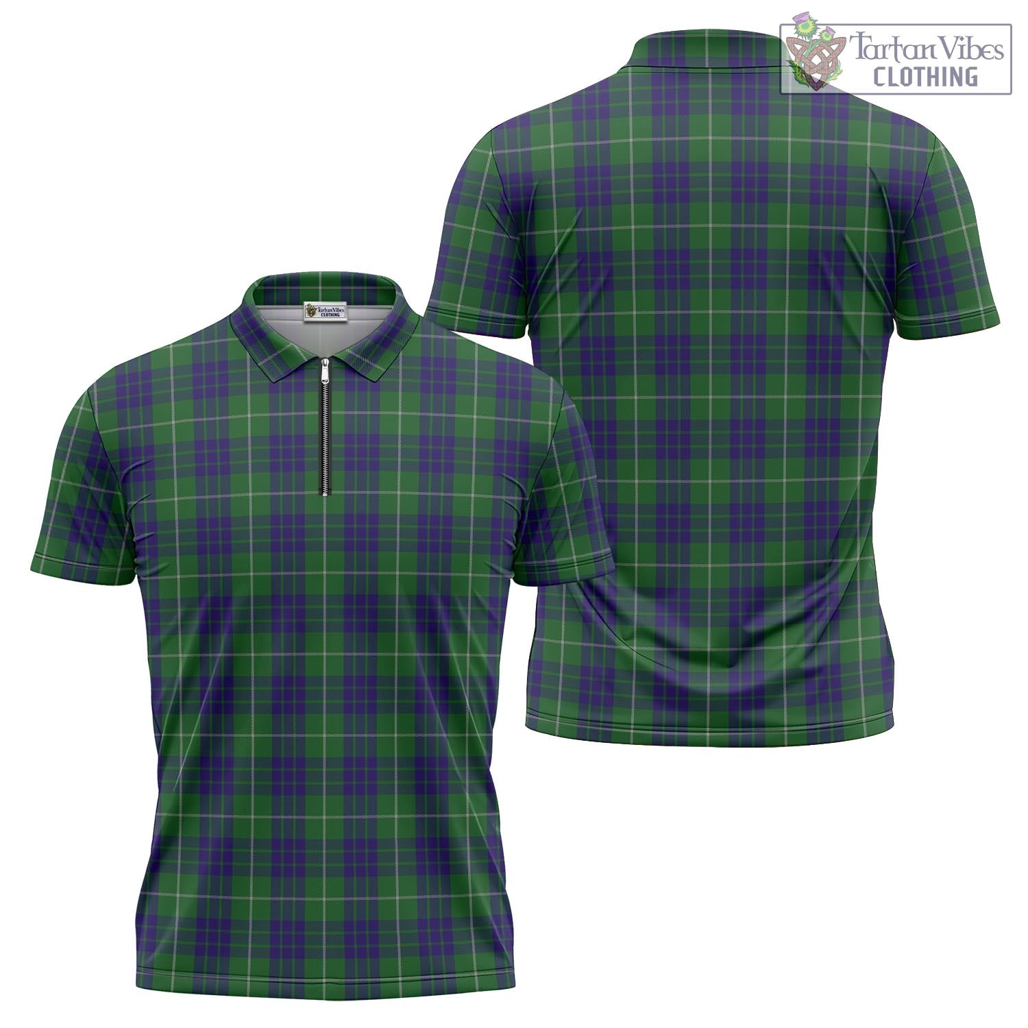 Tartan Vibes Clothing Hamilton Green Hunting Tartan Zipper Polo Shirt