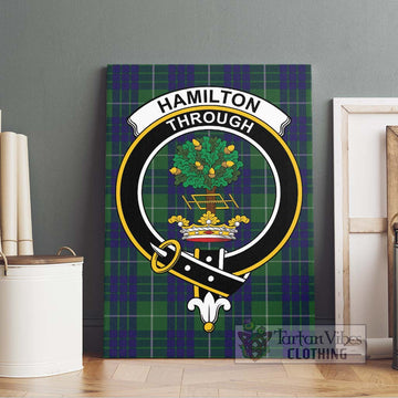 Hamilton Green Hunting Tartan Canvas Print Wall Art with Family Crest