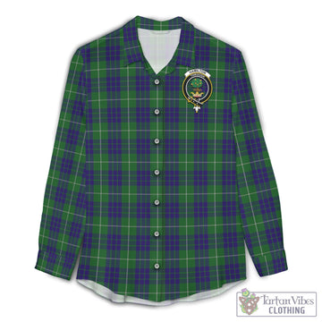 Hamilton Green Hunting Tartan Women's Casual Shirt with Family Crest