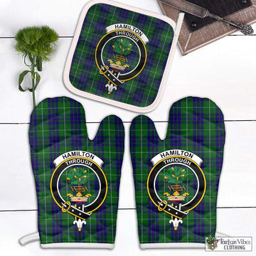 Hamilton Green Hunting Tartan Combo Oven Mitt & Pot-Holder with Family Crest