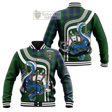 Hamilton Green Hunting Tartan Baseball Jacket with Epic Bagpipe Style