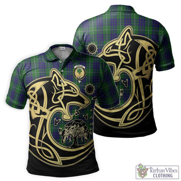 Hamilton Green Hunting Tartan Polo Shirt with Family Crest Celtic Wolf Style